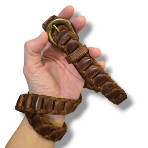Vintage Brown Leather Belt Size 30-34" Woven western Fairy grunge